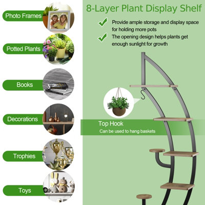 Costway Set of 2 Tall Wooden 8-Tier Plant Stand Rack Curved Half Moon Shape Ladder Shelf - 6