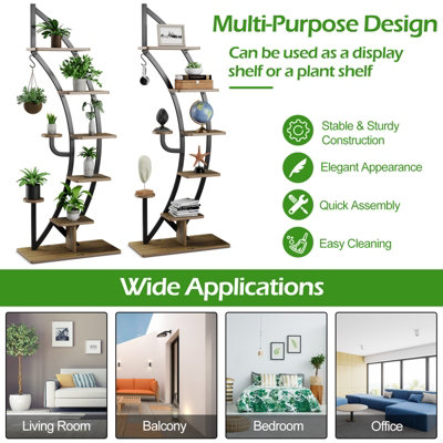 Costway Set of 2 Tall Wooden 8-Tier Plant Stand Rack Curved Half Moon Shape Ladder Shelf - 9