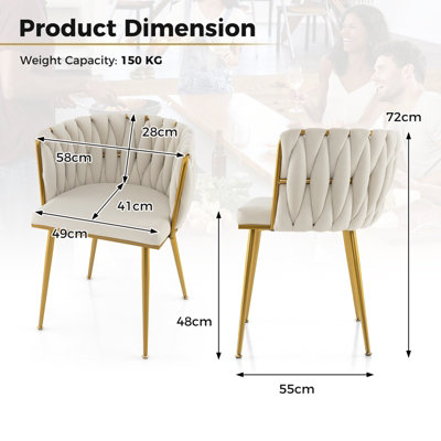 Costway Set of 2 Upholstered Dining Chair Velvet Modern Chair w/ Curved Backrest
