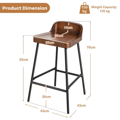 Costway Set of 2 Vintage Industrial Bar Stools Kitchen Breakfast