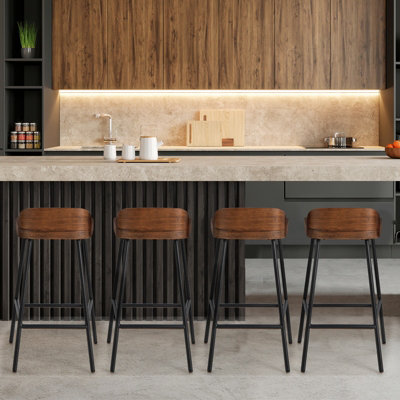 Costway Set of 2 Vintage Industrial Bar Stools Kitchen Breakfast High Chair Low Back