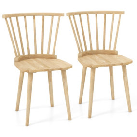 Costway Set of 2 Windsor Dining Chairs Wood Kitchen Chairs w/ Spindle Back