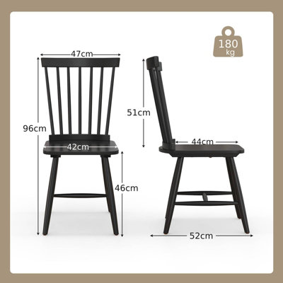 Costway Set of 2 Wood Dining Chairs Windsor Style Armless Chairs Ergonomic Spindle Back