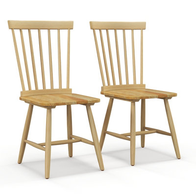 Costway Set of 2 Wood Dining Chairs Windsor Style Armless Chairs Ergonomic Spindle Back