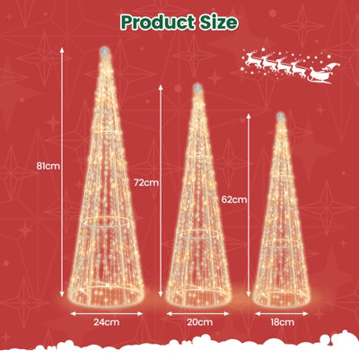 Costway Set of 3 Lighted Christmas Cone Trees 32" / 27" / 24" Glittered Christmas Tree