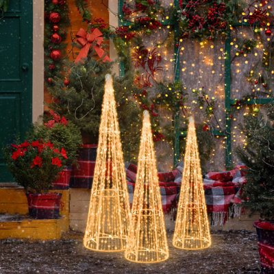 Costway Set of 3 Lighted Christmas Cone Trees 62/72/81 cm Glittered Christmas Tree - 4