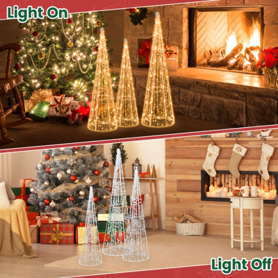 Costway Set of 3 Lighted Christmas Cone Trees 62/72/81 cm Glittered Christmas Tree - 5