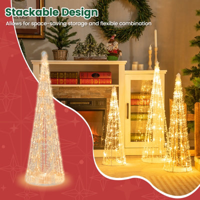 Costway Set of 3 Lighted Christmas Cone Trees 62/72/81 cm Glittered Christmas Tree - 6