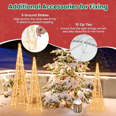 Costway Set of 3 Lighted Christmas Cone Trees 62/72/81 cm Glittered Christmas Tree - 7
