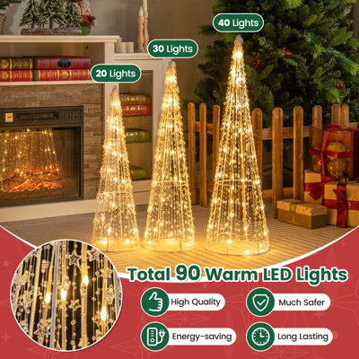 Costway Set of 3 Lighted Christmas Cone Trees 62/72/81 cm Glittered Christmas Tree - 8