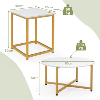 Costway Set of 3 Modern Coffee Table Set Round Coffee Table and 2PCS Square End Tables