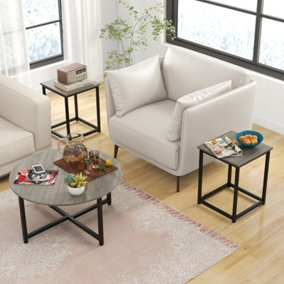 Costway Set of 3 Modern Coffee Table Set Round Coffee Table and 2PCS Square End Tables