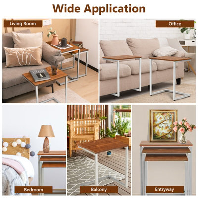 Costway Set of 3 Nesting Coffee Tables Stackable C-shaped End Table w/ Metal Frame