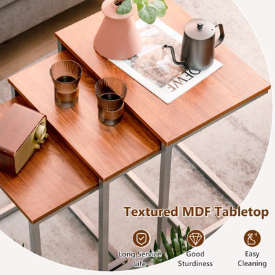 Costway Set of 3 Nesting Coffee Tables Stackable C-shaped End Table w/ Metal Frame