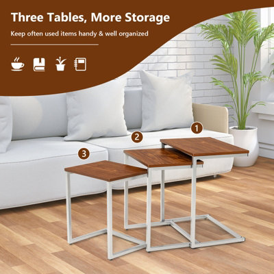 Costway Set of 3 Nesting Coffee Tables Stackable C-shaped End Table w/ Metal Frame