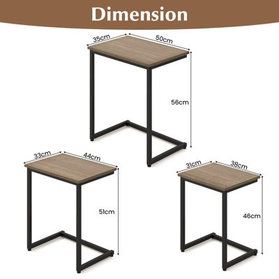 Costway Set of 3 Nesting Tables Rectangle Stacking Side Table C-shape Accent Coffee Desk