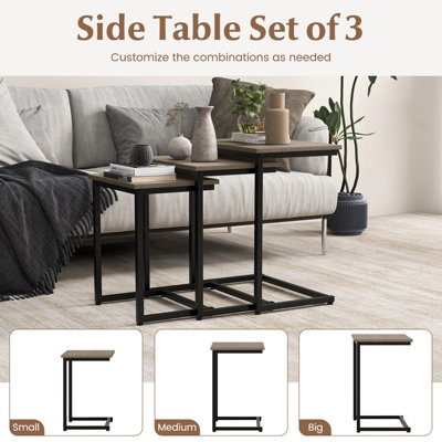 Costway Set of 3 Nesting Tables Rectangle Stacking Side Table C-shape Accent Coffee Desk
