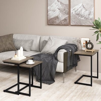 Costway Set of 3 Nesting Tables Rectangle Stacking Side Table C-shape Accent Coffee Desk
