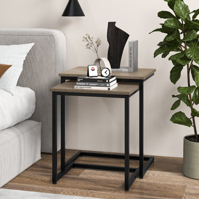 Costway Set of 3 Nesting Tables Rectangle Stacking Side Table C-shape Accent Coffee Desk