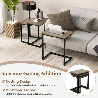 Costway Set of 3 Nesting Tables Rectangle Stacking Side Table C-shape Accent Coffee Desk