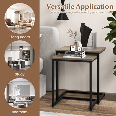 Costway Set of 3 Nesting Tables Rectangle Stacking Side Table C-shape Accent Coffee Desk
