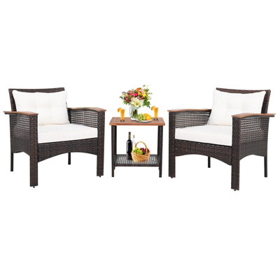 Costway Set of 3 Patio Furniture Set Outdoor Garden PE Rattan Sofa Table Set