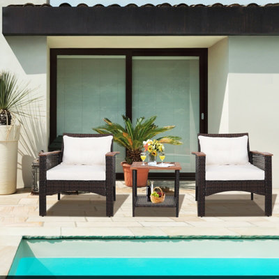 Costway Set of 3 Patio Furniture Set Outdoor Garden PE Rattan Sofa Table Set