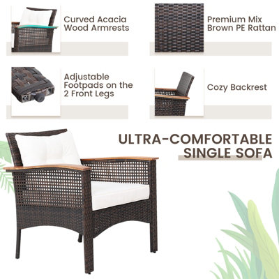 Costway Set of 3 Patio Furniture Set Outdoor Garden PE Rattan Sofa Table Set