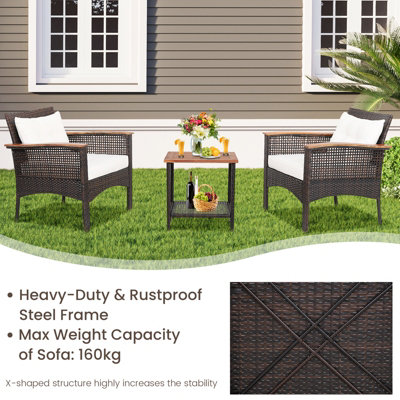 Costway Set of 3 Patio Furniture Set Outdoor Garden PE Rattan Sofa Table Set
