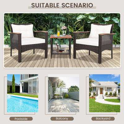 Costway Set of 3 Patio Furniture Set Outdoor Garden PE Rattan Sofa Table Set