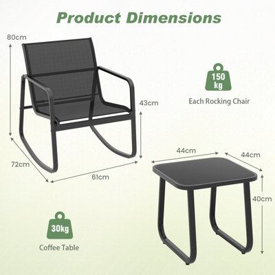 Costway Set of 3 Patio Rocking Set 2 Rocking Bistro Chairs & Glass-Top Table Furniture - 3