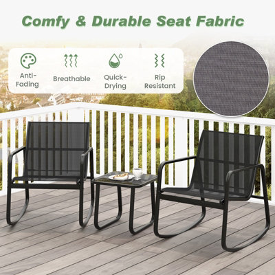 Costway Set of 3 Patio Rocking Set 2 Rocking Bistro Chairs & Glass-Top Table Furniture - 6