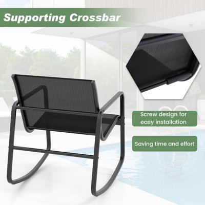 Costway Set of 3 Patio Rocking Set 2 Rocking Bistro Chairs & Glass-Top Table Furniture - 8