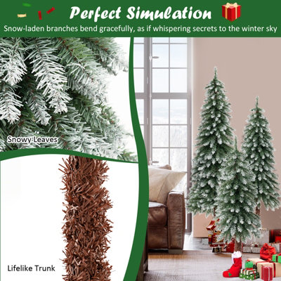 Costway Set of 3 Pre-Lit Artificial Christmas Tree Slim Xmas Decora Tree 3 FT/ 4 FT/ 5FT - 5