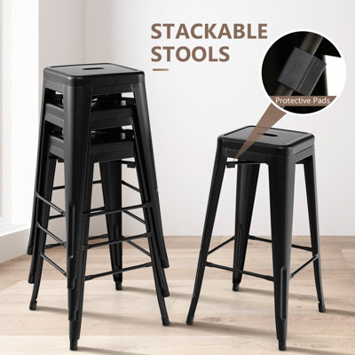 Costway Set of 4 Bar Stools Stackable Metal Stools Bar Height X-shaped ...