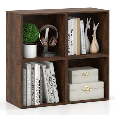 COSTWAY Set of 4 Cube Storage Organizer Stackable Book Shelf Rustic Brown