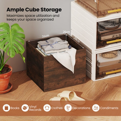 COSTWAY Set of 4 Cube Storage Organizer Stackable Book Shelf Rustic Brown