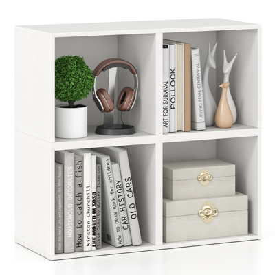 COSTWAY Set of 4 Cube Storage Organizer Stackable Book Shelf White