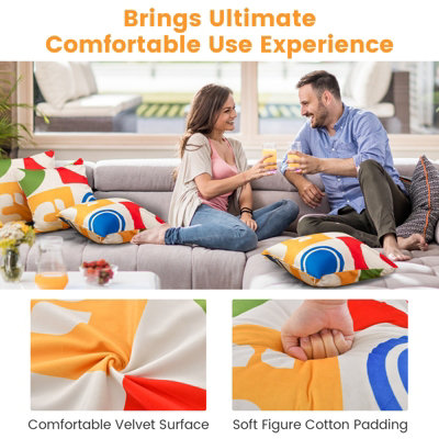 Costway Set of 4 Decorative Throw Pillow Soft Velvet Covered Couch Pillow Double-Side - 7