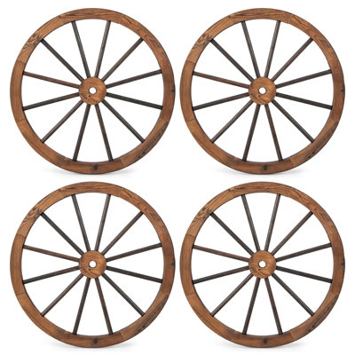 COSTWAY Set of 4 Decorative Wooden Wagon Wheels Hanging Wood Wheels ...