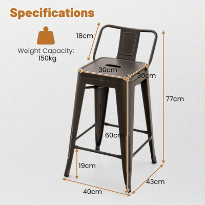 Costway Set of 4 Dining Chairs Modern Metal Bar Stools w/ Removable Back
