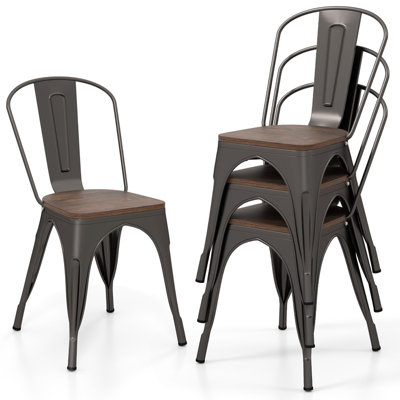 COSTWAY Set of 4 Dining Chairs Stackable Bar Stools with Detachable Backrest-Gun