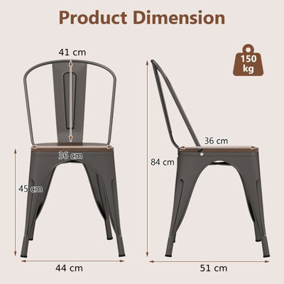 COSTWAY Set of 4 Dining Chairs Stackable Bar Stools with Detachable Backrest-Gun
