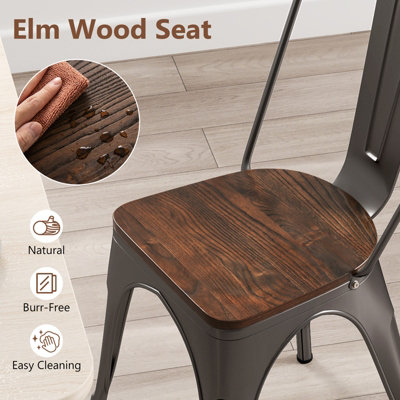 COSTWAY Set of 4 Dining Chairs Stackable Bar Stools with Detachable Backrest-Gun
