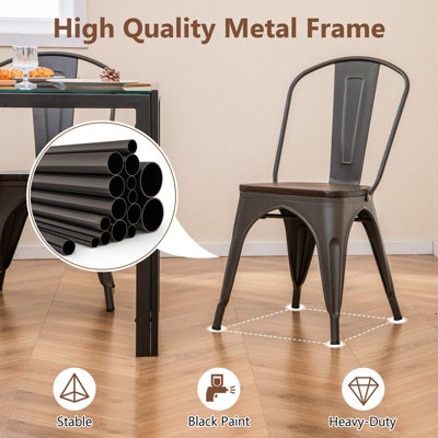 COSTWAY Set of 4 Dining Chairs Stackable Bar Stools with Detachable Backrest-Gun