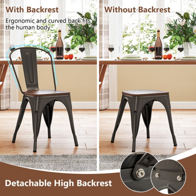 COSTWAY Set of 4 Dining Chairs Stackable Bar Stools with Detachable Backrest-Gun