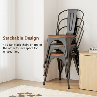 COSTWAY Set of 4 Dining Chairs Stackable Bar Stools with Detachable Backrest-Gun