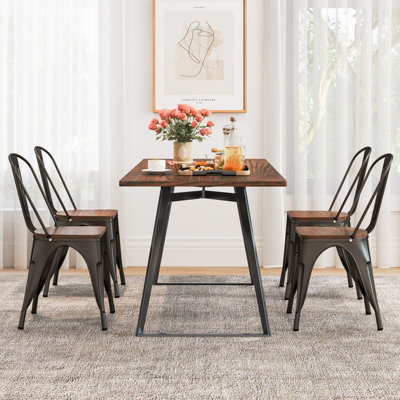 COSTWAY Set of 4 Dining Chairs Stackable Bar Stools with Detachable Backrest-Gun
