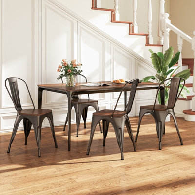 COSTWAY Set of 4 Dining Chairs Stackable Bar Stools with Detachable Backrest-Gun