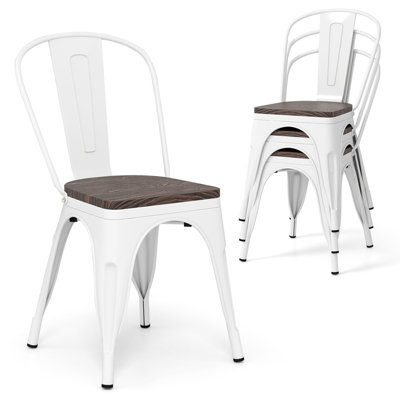 COSTWAY Set of 4 Dining Chairs Stackable Bar Stools with Detachable Backrest-White